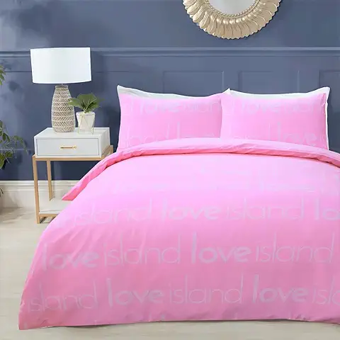 Sleepdown Love Island - Juego de Funda de Edredón y Fundas de Almohada (200 x 200 cm), Diseño de Rayas, Color Rosa  