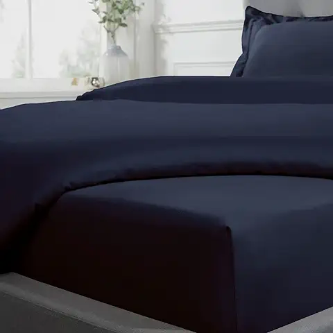 Sleepdown Sábana Bajera Ajustable de 100% Algodón, Suave y Acogedora, 40 cm, Extraprofunda, 300 Hilos, Ropa de Cama, Ropa de Cama, Ropa de Cama, Color Azul Marino, Doble  