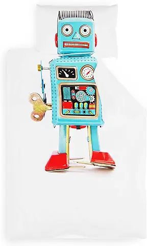 SLEEPWISE Juego de ropa de cama Infantil 100 x 135, Certificado Eco-Tex 2 Piezas de ropa de cama para Niños y Funda Almohada 40 x 60 cm, Extrasuave Microfibra Bebé Niños ropa de cama Cremallera, Robot  
