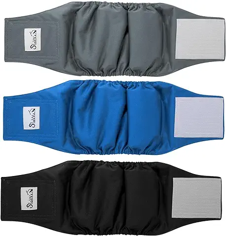 SlowTon 3 Pañales para Perros Machos, Pañales Lavables Bandas para el Vientre para Perros Machos y Cachorros Perritos, Pañales Altamente Absorbentes con Cierre Fuerte y Flexible, Paquete de 3  