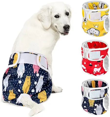 SlowTon Pañales Lavables para Perros, Paquete de 3 Pantalones Cómodos para Perros a Prueba de Fugas con Broches Ajustables, Pañales Reutilizables para Perros en Períodos de Calor  