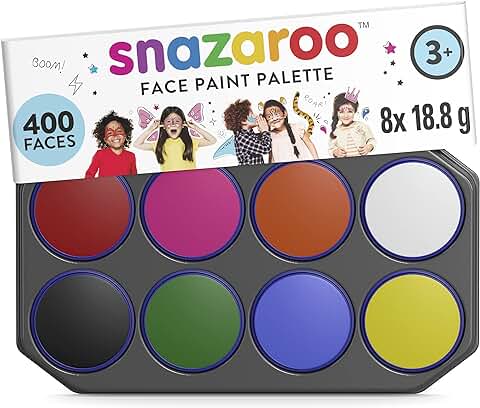 Snazaroo, Paleta de Pintura Acrilica Facial Aguacolor, 8 Colores, Surtidos, base Agua, Fácil de Aplicar y Retirar, Hipoalergénico)  
