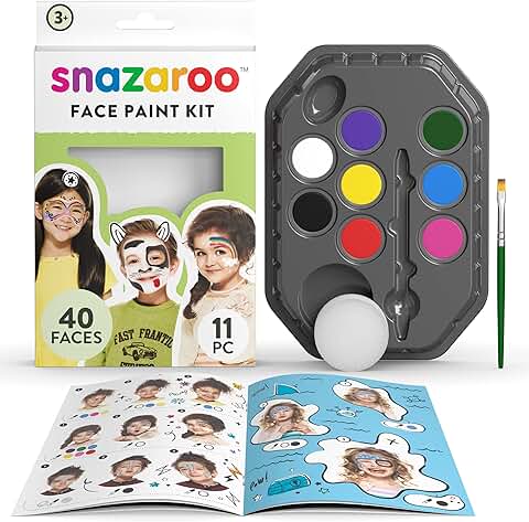 Snazaroo - Set de Pintura Facial "Arcoíris", para Niños y Adultos, 8 Colores, 1 Pincel, 1 Esponja, 1 Guía, base de Agua, Maquillaje Pintacaras, Aguacolor  