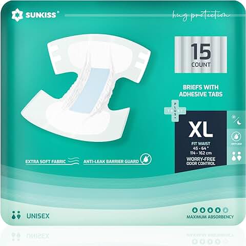 SUNKISS TrustPlus Pañales Incontinencia para Adultos, Bragas Absorbentes con Ddhesivos para Ancianos, Hombres y Mujeres, Unisex, Máxima Absorción, Protección Contra Fugas, Talla XL, 15 Unidades  