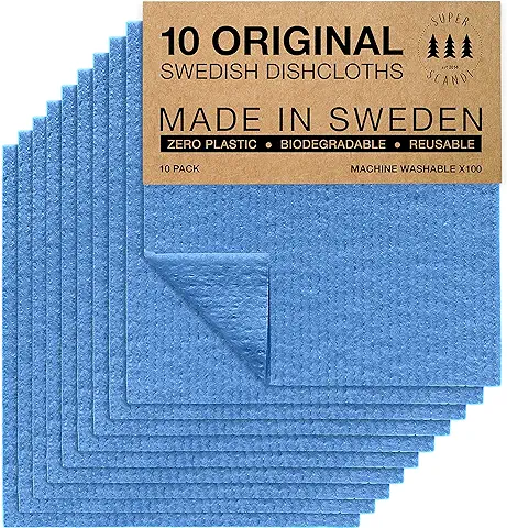 SUPERSCANDI | Bayeta Sueca Super Absorbente, Reutilizable Y Ecologica | Paños De Cocina Biodegradables De Celulosa Y Algodón | Bayeta Cocina | Trapo Cocina, Limpieza | Pack x10, Azul  