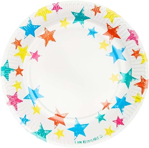 Talking Tables Paquete de 12 Platos de Papel de Estrellas de Colores | Inicio Reciclable, Ecológico, Unisex | Vajilla Desechable para Cumpleaños de Niños, Picnic, Barbacoa, Artesanía  