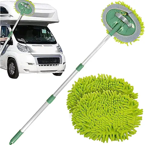 TANNESS Cepillo de Limpieza de Coche, Trapeador de Microfibra con Manoplas, kit de Lavado de Autos para Limpiar Furgonetas, Camiones, Caravanas y Más, 1 Poste Extensible de 53 a 104 cm, 3 Secciones  