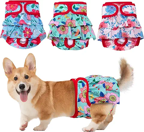 Teamoy Paquete de 3 Pañales Reutilizables para Perros, Pañales para Perros Lavables Superabsorbentes, Falda de Flores Ajustable para Pañales para Perros,S  