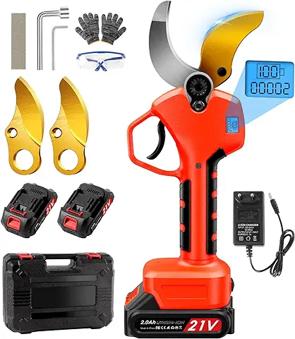 Tijeras De Podar Electricas, Apertura Máxima de La Hoja 50 mm, Cuchillas Sharp Sk7, Tijeras De Podar Bateria, Tijera Podar Electrica Profesionales 2x Baterías De Litio Recargables 2000 mAh  