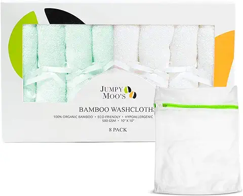 Toallitas Bambu – Toallitas Recien Nacido Perfectas Como Gasas Para Bebes, Toallitas Bebe - Set De Regalo Bebe Recien Nacido Niño Y Niña - Incluye Bolsa De Lavandería (Verde y Blanco, 8 Piezas)  