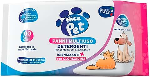 TOALLITAS para PERROS | Toallitas Higiénicas para Mascotas | 100 Unidades de Toallitas Higienizantes con CLORHEXIDINA | Toallitas Multiusos para Mascotas Protegen PH Natural | Perfumadas con Almizcle  