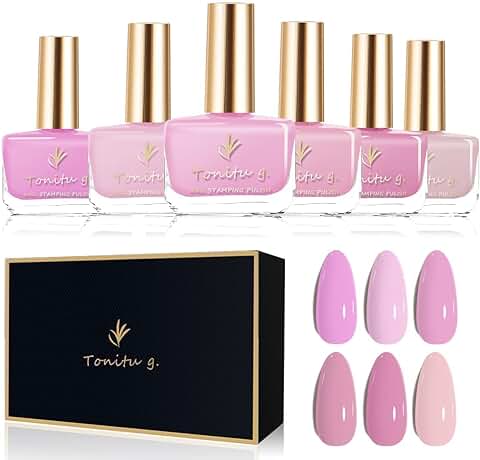 Tonitu G 7ml Juego De Esmaltes De Uñas 6 Colores No Tóxico Ecológico Larga Duración Secado Rápido Clavo Desnudo Clásico Uñas Brillantes Populares Diseño De Arte Regalo Brillante Para Niñas  