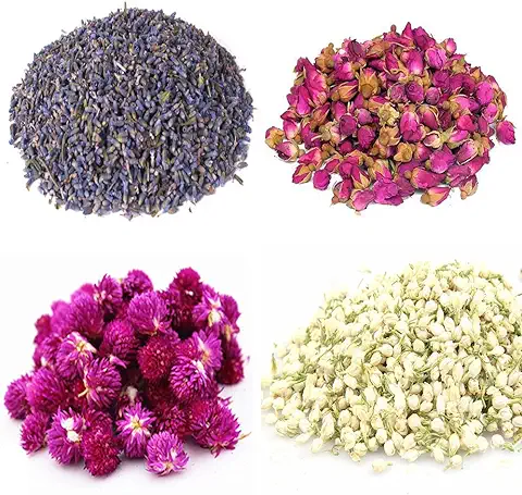 TooGet Natural Flores Secas y Hierbas Incluyen Lavanda, Rosa, Gomphrena Globosa, Jazmín, Ideal para DIY Velas o Jabón, Boda, Confeti, Casa, Fragancia, Manualidades, Decoración - 115g  