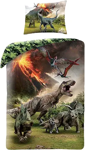 Top Brands - Juego de Funda nórdica, edredón de Jurassic World Mundo Jurásico Dinosaurio T-Rex, para Cama de 140x200cm, 100% algodón, Ropa de Cama