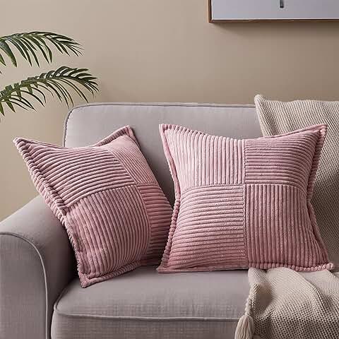 Topfinel Funda de Cojin 45x45 Decoración del Hogar Fundas de Cojínes para Sofa Cama Dormitorio Sala de Estar Jardin Habitación de Los Niños Pantalones de Pana Estilo Moderno Rosa Polvo 2 Piezas  