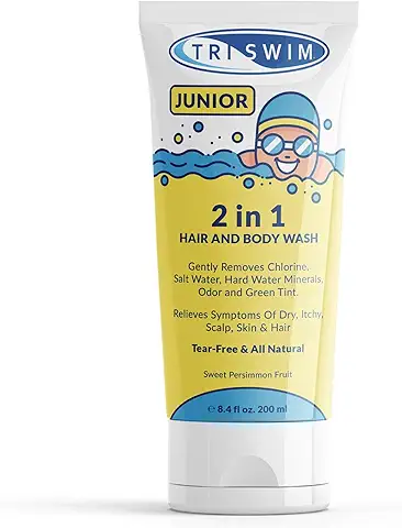TRISWIM Junior After Swim - Gel de Baño para Niños | Fórmula Natural y sin Desgarros | Elimina Suavemente el Cloro y los Olores de la Piscina | Previene la Picazón de la piel | Elimina el Tinte Verde  