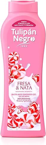 Tulipán Negro Gel de Baño Fresa y Nata, Rosa, Dulce, 650 ml (Paquete de 1)  