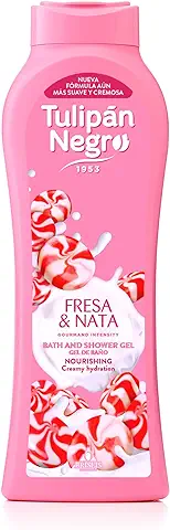 Tulipán Negro Gel de Baño Fresa y Nata, Rosa, Dulce, 650 ml (Paquete de 1)  