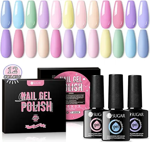 UR SUGAR 7ML Esmaltes Semipermanentes Kit Color Macaron Pastel Rojo Rosa Nude Pintauñas Gel Uñas de Gel Pintauñas Semipermanente UV Pastel Gel Colores Kit Primavera Verano 12PCS  