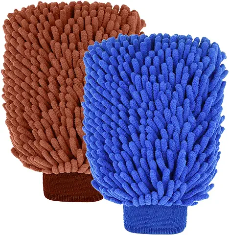 URAQT Guantes de Lavado de Coche, 2 PCS Mitón de Microfibra Prémium, Limpieza de Coche Guante de Chenilla sin Arañazos, Ultra Suave y Absorbente, Limpieza del Coche Set para el Lavado, Secado y Pulido  