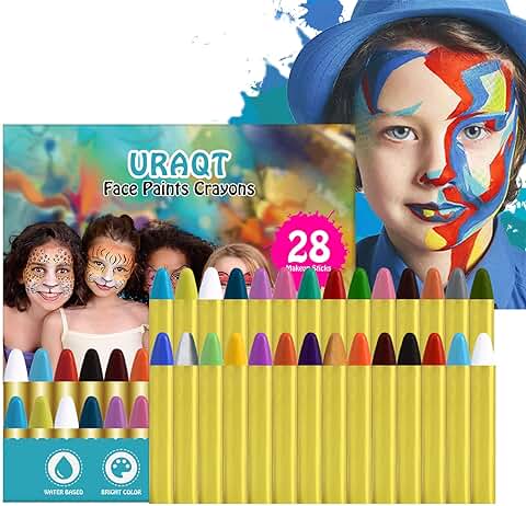 URAQT Pintura Cara Halloween, 28 Colores Crayones de Pintura Facial Niños de Seguridad No Tóxica, Pintura Corporal para Barriga Embarazada, Kit Maquillaje Halloween Festival Fiesta Cosplay Navidad  