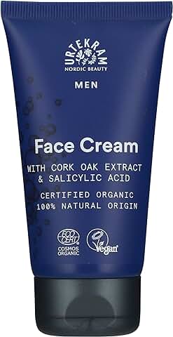Urtekram - Men's Crema Hidratante Facial para Hombre, Extracto de Alcornoque, Para Pieles Sensibles Y Ayuda Contra La Irritación Posterior Al Afeitado, 75ml, Vegano, Orgánico, De Origen Natural  