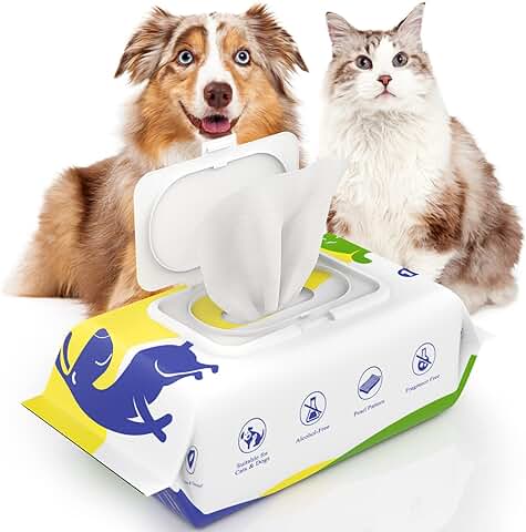 VavoPaw Toallitas para Mascotas, 100 Toallitas Húmedas de Limpieza Naturales Hipoalergénicas sin Alcohol y sin Fragancias para Perros Gatos Toallitas Higiene para Desodorizar Aseo Cuidado de Mascotas  