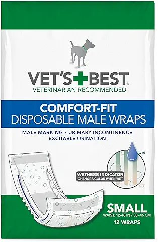 Vet's Best Comfort Fit Disposable Male Dog Diapers | Envolturas Masculinas Absorbentes con Ajuste a Prueba de Fugas | Pequeño 12Pk  