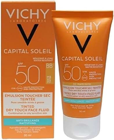 Vichy Ideal Soleil Protector Solar BB Toque Seco Fluido con Color FPS 50, 50 ml  