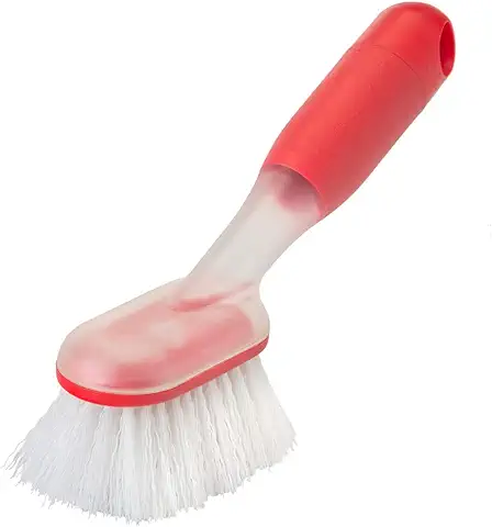 Vigar - Cepillo de Limpieza - Colección Rengo - 21,5 x 6 x 12 cm - Dispensador de Jabón y Mango Ergonómico - Ideal para la Vajilla, Ropa o Baño - Rojo  