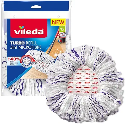 Vileda Turbo 3en1 Recambio, 1 Unidad, Compatible con Cualquier Sistema de Fregona Giratoria de Vileda, Apto para Cualquier tipo de Suelos Duros, Elimina el 99% de las Bacterias* solo con agua  