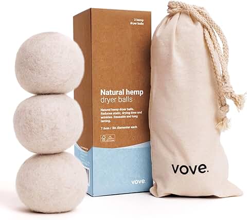 Vove | Bolas Secadoras de Cáñamo Natural | 5 Veces más Absorbentes que la lana | Veganas, Hipoalergénicas y Ecológicas | Reduce las Arrugas de la ropa y Ahorra Tiempo de Secado | Paquete de 3 |  