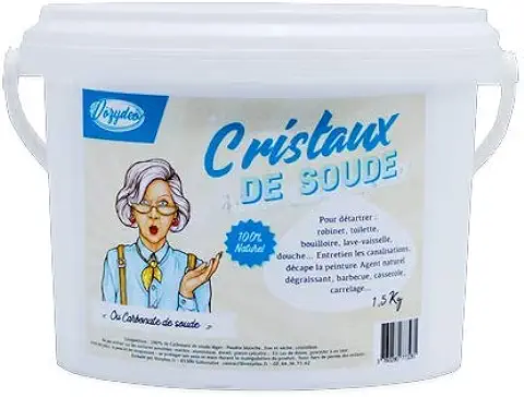 VOZYDEO CDS15 Polvo De Cristales De Sosa, Cubo + Guía Del Usuario, Caja Hermética, Limpiador Multiusos 100% Natural, Ecológico Y Multifunción, Blanco, 1.5 Kg  