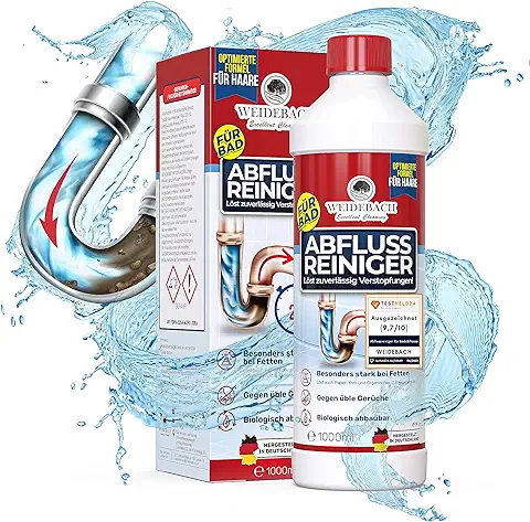 WEIDEBACH® Desatascador Profesional Especial para Desagües de Cuartos de Baño, muy Eficaz, los Desagües Vuelven a Desatascarse Rápidamente, Limpiador de Tuberías, sin Atascos, 16 Usos, Biodegradable  