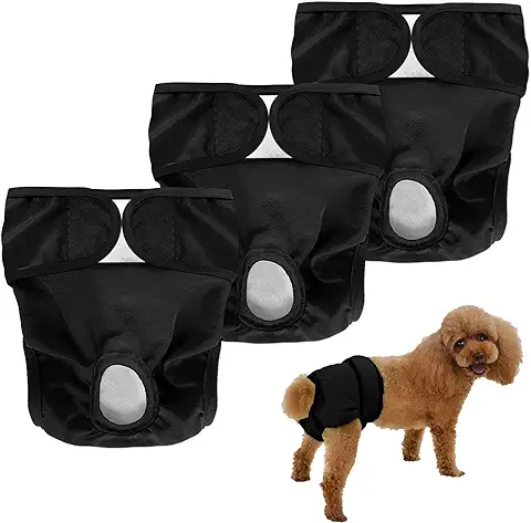 Welpenspielzeug Reutilizables Pañales para Perros Hembra Braga para Celo Perras, Paquete de 3 Lavables Pañales Sanitarios para Mascotas, Altamente Absorbentes (Negro, XL)  