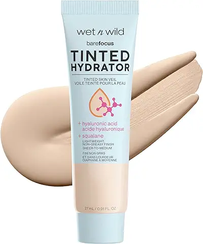 Wet n Wild, Bare Focus Tinted Hydrator, Crema Hidratante con Color, Piel Luminosa, Cobertura de Ligera a Media, Acabado Semimate, Fórmula Enriquecida con Ácido Hialurónico y Escualano Vegano, Medio  