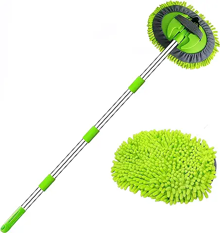 WillingHeart Cepillo Lavar Coche 160 cm, 2 en 1 Trapeador para la Limpieza Chenille Microfibra Sin Rasguños con Mango Telescópico, 180° Rotación Mopa de Lavado Escoba Limpiar Guantes para Coche  