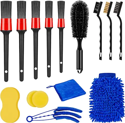 WT Cepillos Limpieza Coche, 15Pcs Kit de Lavado de Autos, Cepillo de Detalle, Limpieza de Rueda, Paño de Limpieza, para Limpieza del Interior & Exterior, y Llantas de Autos  