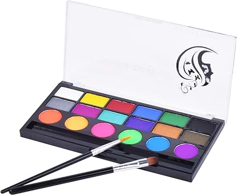 Xzeemo 18 Colores Pintura Facial para Niños, Pintura Corporal y Facial, Kit de Pintura Facial con 2 Pinceles, Pintacaras Lavable, Paleta Maquillaje Infantil, Pintura Cara Niños para Halloween Carnaval  