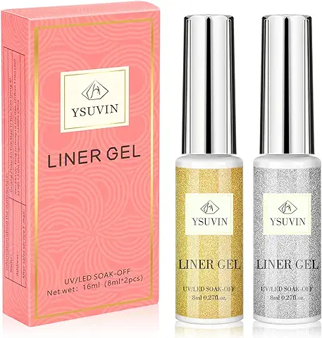 YSUVIN Liner Esmalte Semipermanente, 2 Colores Oro Plata Kit Uñas Semipermanentes, Pintauñas Semipermanentes Soak Off UV/LED Gel Uñas Diy Manicura Nail Art Set, 8ml  