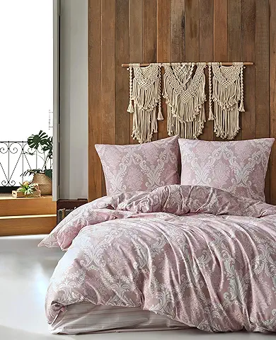 ZIRVEHOME Fiorita V1 - Juego de ropa de cama de 240 x 220 cm, 3 Piezas, Color Rosa, 100% Algodón con Cremallera, Funda Nórdica con Estampado Barroco, Funda de Almohada de 80 x 80 cm  