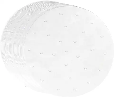 100 Hojas Papel Pergamino Redondo, 8 inch Papel de Freidora Aire , Papel de Vaporizador Bambú Biodegradable, Antiadherente Papel de Hornear para Molde Pasteles, Horno Tostador, Cocinar (Blanco)  
