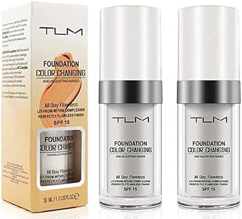 2 PCS Base Líquida, Base Tono Piel Cálida Que Cambia Color Impecable, Base Maquillaje Corrector Cobertura Líquida Rostro Desnudo, Apto Para Todos Los Tonos Piel, SPF15 （30ml）  