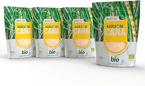 4x400g BELLBIO Azúcar de Caña Integral Ecológico. Edulcorante 100% Natural.  