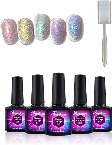 5 ojos de gato Flash de 10 ml Kit de Esmalte de Uñas de gel LED UV, Ojos de gato Reflejos, Diamante Brillante Diamante Magnético Brillante Iridiscente Gema Brillante Color Imán  