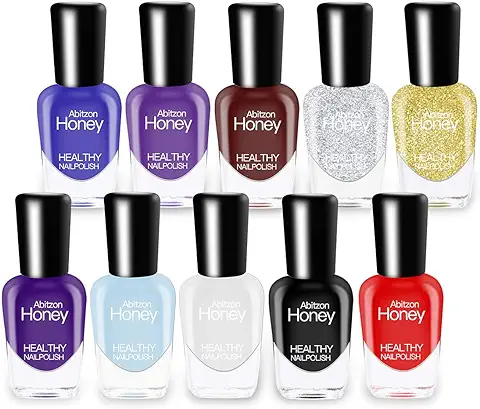 Abitzon Nuevo Juego de Esmaltes de Uñas (10 Botellas), no Tóxico, Ecológico, Fácil de Despegar y de Secado Rápido, a base de agua  