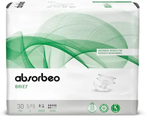 Absorbeo Braga-Pañal Extra 30 Unidades, Absorbentes para Incontinencia Moderada, Confort Absoluto, Protección Total, Antiolor, Completamente Transpirable, Unisex, Talla L  
