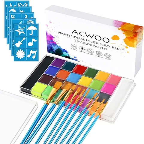 ACWOO Pinturas Cara para Niños, 26 Colores Seguridad No Tóxica Pintacaras Infantil, Pintura Corporal y Facial para Barriga Embarazada, Kit Maquillaje Halloween Festival Fiesta Cosplay adultos y niños