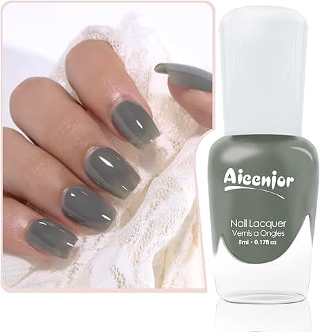 Aieenjor Esmalte De UñAs A Base De Agua Gris Nude Verde, Esmalte FrancéS Pelable No TóXico Para Bodas, San ValentíN, Fiestas De Fin De AñO Y MáS 8ml  