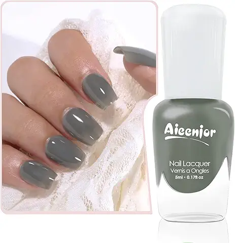 Aieenjor Esmalte De UñAs A Base De Agua Gris Nude Verde, Esmalte FrancéS Pelable No TóXico Para Bodas, San ValentíN, Fiestas De Fin De AñO Y MáS 8ml  